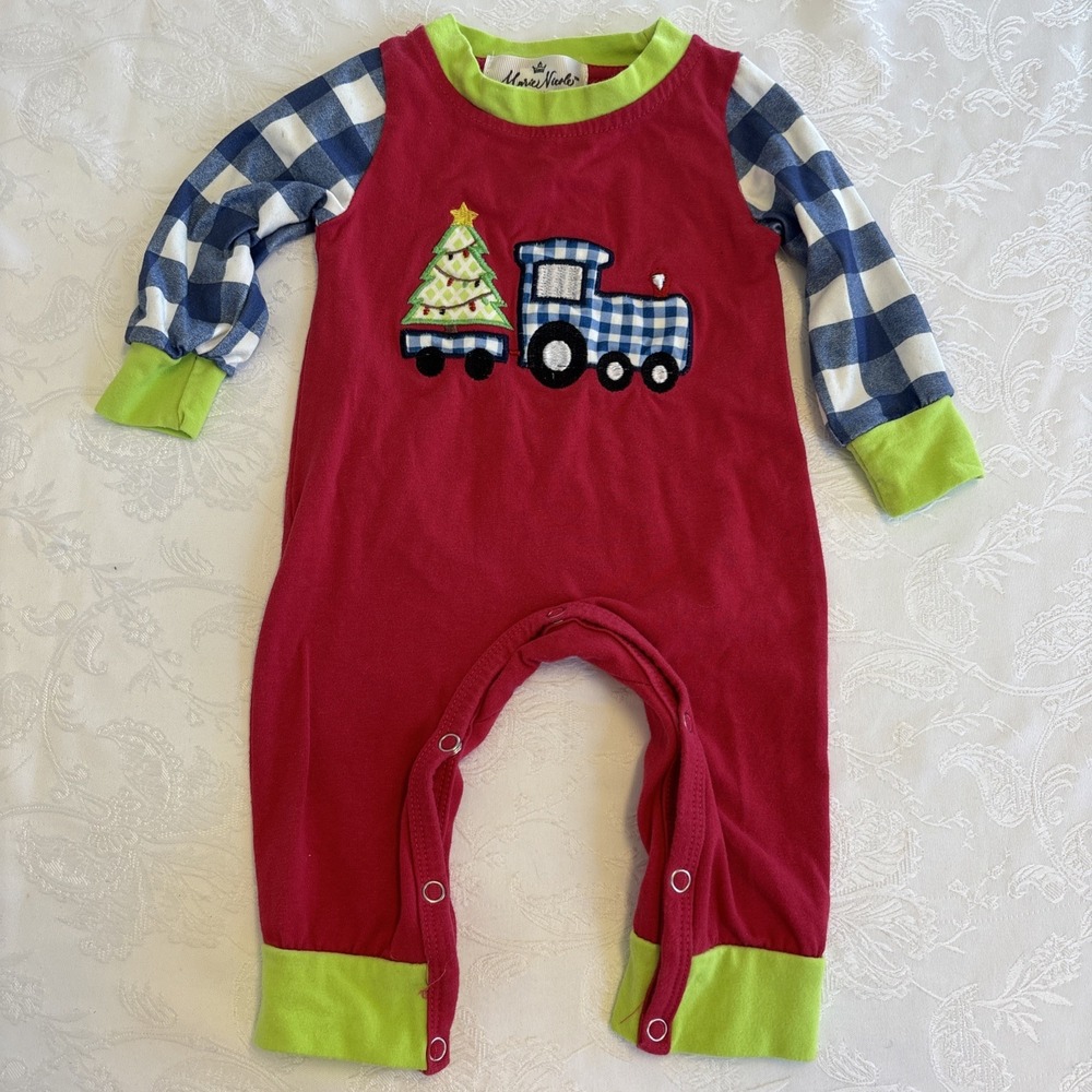 Boutique Marie Nicole Christmas‎ red and Green Embroidered romper one-piece 0-3M